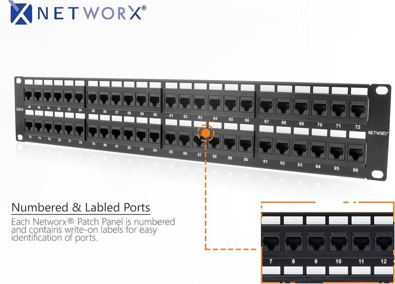 Networx Rackmount 2U 48 Port Network Patch Panel (19-inch Cat6 Patch Panel / RJ45 Patch Panel) for Gigabit Network Switch, 10-Gigabit CAT 6 Compatible - Image 3